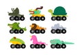 Monster Truck animal set. Cartoon car beast on big wheels. vector illustration Royalty Free Stock Photo