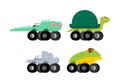 Monster Truck animal set. Cartoon car beast on big wheels. vector illustration Royalty Free Stock Photo