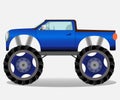 Monster truck with big wheels. Car vehicle in blue. Royalty Free Stock Photo