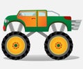 Monster truck with big wheels. Car vehicle in green and orange. Royalty Free Stock Photo