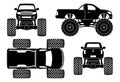 Monster truck black icons vector illustration