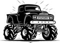 Monster truck - black and white isolated icon - vector illustration Royalty Free Stock Photo