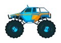 Monster truck. Bright colorful cartoon auto with big wheels. Heavy car with large tires and black tinted windows Royalty Free Stock Photo