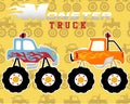 Monster truck cartoon on seamless pattern vector of monster trucks Royalty Free Stock Photo