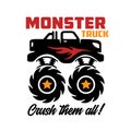 Monster truck kids apparel design. Vector illustration. Royalty Free Stock Photo