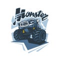 Monster truck logo in hand drawing style. Vector graphics Royalty Free Stock Photo