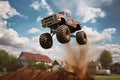 monster truck mid-air during a high jump Royalty Free Stock Photo