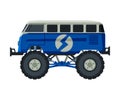 Monster Truck Vehicle, Heavy Blue Van with Large Tires Vector Illustration