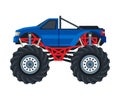 Monster Truck Vehicle, Pickup Car with Large Tires, Heavy Professional Transport Vector Illustration
