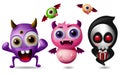 Monster vector characters set. Cute little monsters in funny and scary expression isolated in white background Royalty Free Stock Photo