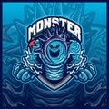 Monster Water Element mascot esport logo design illustrations vector template, sea monster logo for team game streamer merch, full