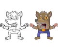 Monster werewolf, coloring book, funny illustration