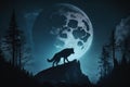 monster werewolf on top of a cliff on background of moon at night. Generative AI illustration Royalty Free Stock Photo