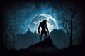 monster werewolf on top of a cliff on background of moon at night. Generative AI illustration Royalty Free Stock Photo
