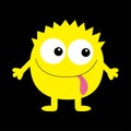 Monster yellow round silhouette. Two eyes, tongue, hands. Cute cartoon kawaii scary funny character. Baby collection. Happy