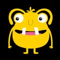 Monster yellow silhouette. Two eyes, tooth tongue, hands. Cute cartoon kawaii scary funny character. Baby collection.Happy