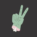 Monster zombie hand. Funky cartoon dead human hand gesture peace sign