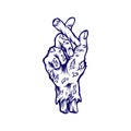 Monster zombie hand joint smoking cannabis logo illustration monochrome