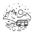 Summer Camp trailer, van, RV, rocky mountain line art design