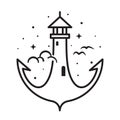 Lighthouse anchor coloring line art doodle illustrator