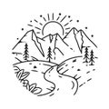 Simple coloring mountain landscape vector doodle design