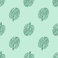 Monstera deliciousa tropical leaf seamless pattern vector illustration background Royalty Free Stock Photo