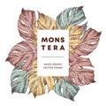 Monstera design hand drawn frame vector template