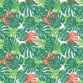 Monstera leaves seamless vector pattern. Royalty Free Stock Photo