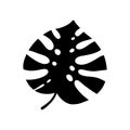 Monstera leaf. Black silhouette. Tropical forest element. Royalty Free Stock Photo