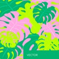 Monstera leaf repeat motiff flat color vector background