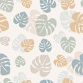 Monstera leaf vector seamless pattern design. Colorful monstera leaves pattern. Royalty Free Stock Photo