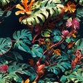 Colorful Monstera Leaves Nature Illustration Seamless Pattern POD Design Tropical