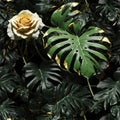 Monstera Leaves n Roses Nature Illustration Seamless Pattern POD Design Tropical Royalty Free Stock Photo