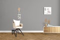 Grey scale living room objects wall mockup