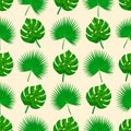 Monstera palmetto seamless pattern beige