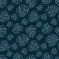Monstera white leaves seamless pattern for textile or wallpapers. Vector tropical leaves background
