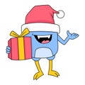 Monsters are bringing Christmas and New Year gifts, doodle icon image kawaii