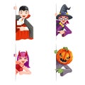 Monsters cartoon looking out corner character halloween set flat design vector illustration