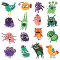 Monsters color set. Set of color cute cartoon monsters. Children`s funny characters. Comical characters. Isolated