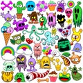 Monsters Doodles Cute Icons Set