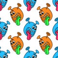 The monsters let out a sneer seamless pattern textile print. repeat pattern background design