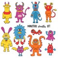 Monsters mutants doodles set Royalty Free Stock Photo