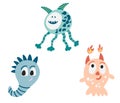 Monsters set. Aliens. Cute space monsters for kids and toys. Funny bright character in a hand-drawn cartoon doodle style. Ideal Royalty Free Stock Photo