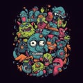 Monsters t shirt by alphonse nino, in the style of psychedelic artwork