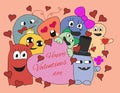 Monsters Valentine day card Royalty Free Stock Photo