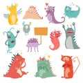 Monsters vector set. Kids cartoon toy, colorful cute character Royalty Free Stock Photo