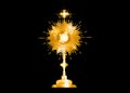 Monstrance Gold Ostensorium used in Roman Catholic, Old Catholic and Anglican ceremony traditions. Benediction of the Blessed Sign Royalty Free Stock Photo