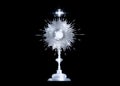 Monstrance Silver Ostensorium used in Roman Catholic, Old Catholic and Anglican ceremony traditions. Benediction of the Blessed Royalty Free Stock Photo