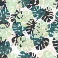 Seamless tropical pattern with leaves monstera on a white background