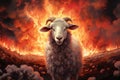 Monstrous Nightmare sheep with fire flames. Generate ai